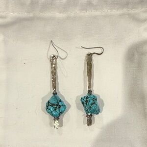 Hammered Silver Earrings with Turquoise Accents